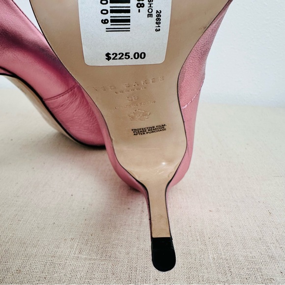 New Ted Baker Ryal Court Metallic Pink Pointed Toe Stiletto Heel Bow Shoes - Picture 9 of 11